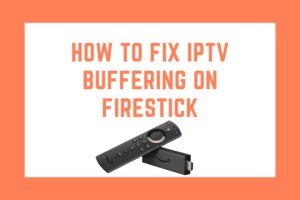 "Close-up of a Firestick remote and smart TV displaying troubleshooting steps for IPTV buffering.